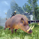 2B rides the back of a giant wild boar.